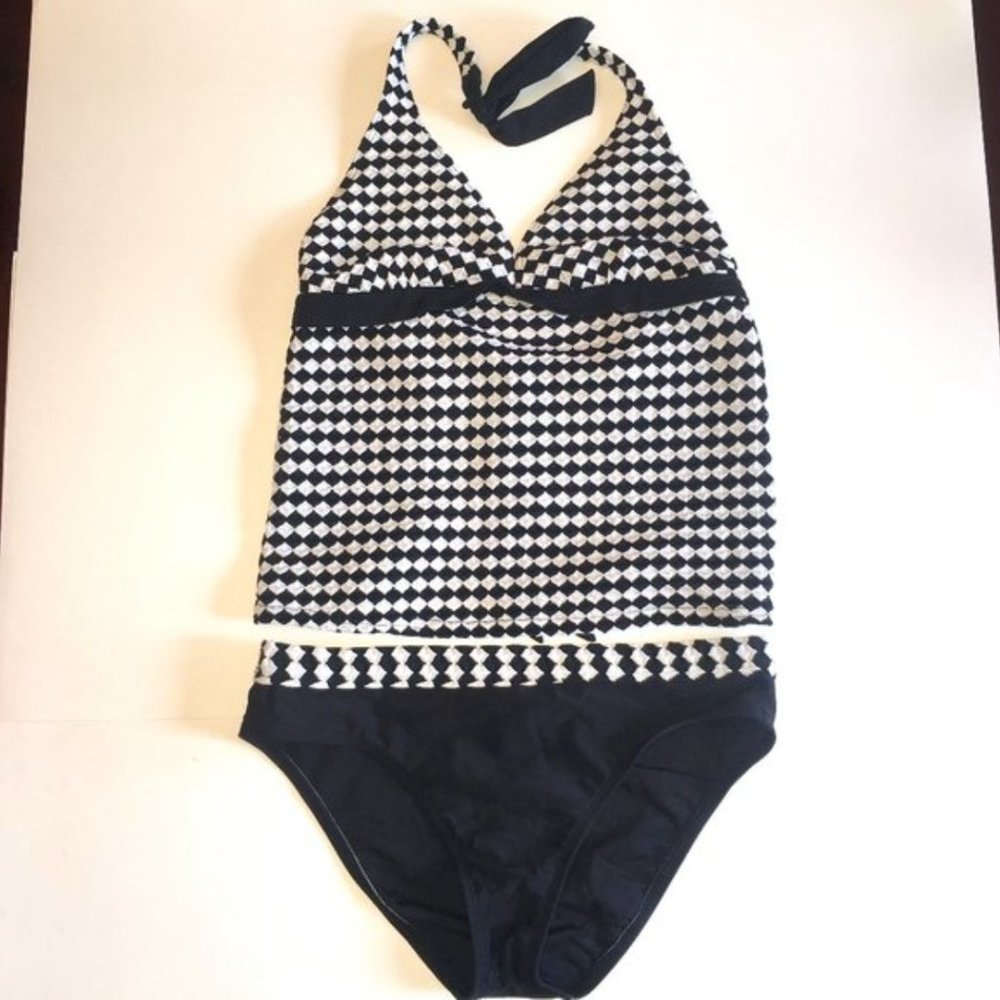 Reaction Kenneth Cole Black White Checker Tankini